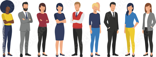 Diverse group of professional business people and office workers in casual and formal attire for corporate team recruitment community and modern workforce marketing design