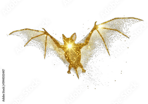 Golden bat flying with wings spread isolated on transparent background