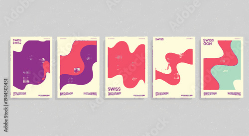Vibrant abstract posters with colorful shapes on cream background