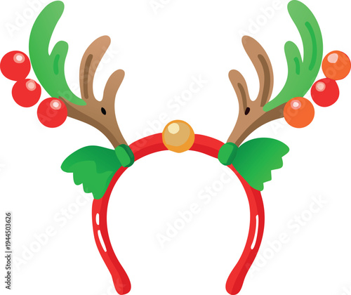 Christmas Reindeer Antler Headband with Holly Berries Festive Accessory