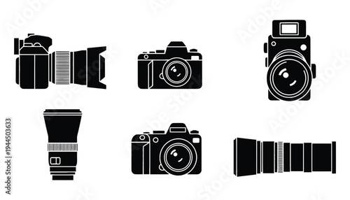 Camera vector icons and silhouettes for photography and design