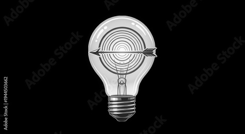 Minimalist Light Bulb Icon with Concentric Circles for Creative Design, isolated on transparent background