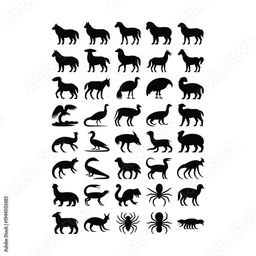 Diverse animal silhouettes arranged in a grid a striking visual collection silhouette