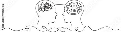 A line drawing depicts two heads communicating complex and organized thoughts.