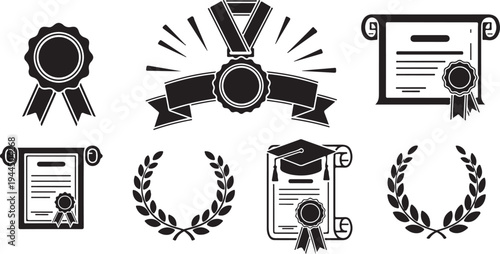 Awards and Certificates Icons Set for Recognition and Achievement