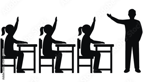 A teacher silhouette standing in front of students in classroom