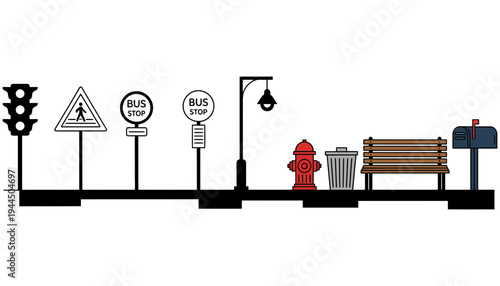 Street sign vector illustration with urban city sidewalk elements