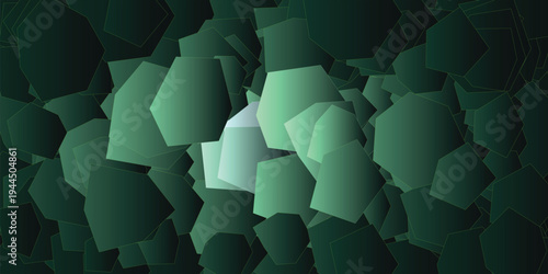 Abstract 3D background with electric mint shattered crystal pattern and soft center light