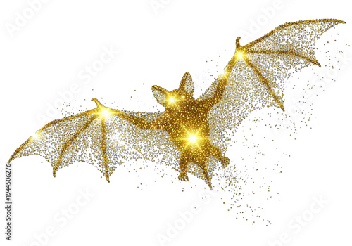 Golden angel wings with glowing light effect isolated on transparent background