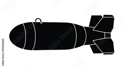 Simple black silhouette of a classic cylindrical bomb with stabilizing fins
