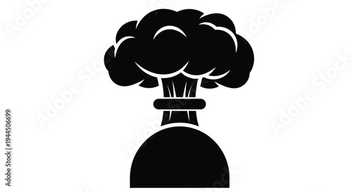 Stylized black and white illustration of a mushroom cloud depicting a nuclear explosion