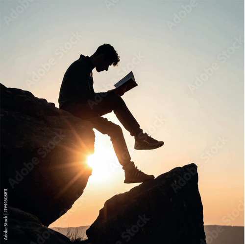 A lone hiker stands in silhouette on a mountain peak at sunset, embracing freedom and adventure against a vibrant summer sky