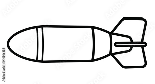 Simple black and white illustration of a bomb with fins viewed from above