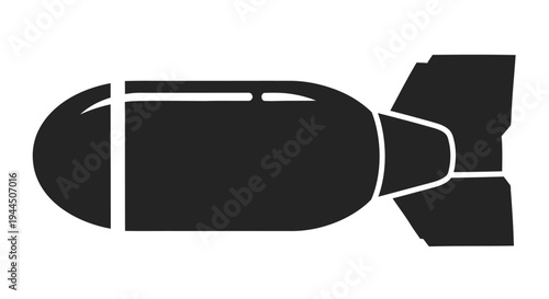 Simple black silhouette of a classic bomb with fins isolated on a white background