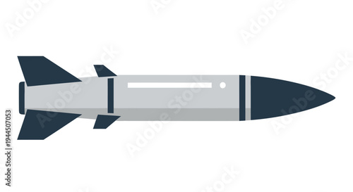 Simplified illustration of a gray missile with dark blue fins side view