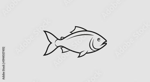 Clean Vector Outline Illustration of a Fish. Minimalist Black and White Line Art Design for Aquatic or Seafood Themes.