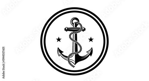 Nautical Anchor Emblem Illustration with Rope and Stars. Vintage Marine Graphic Design for Ocean, Sea, and Travel Themes
