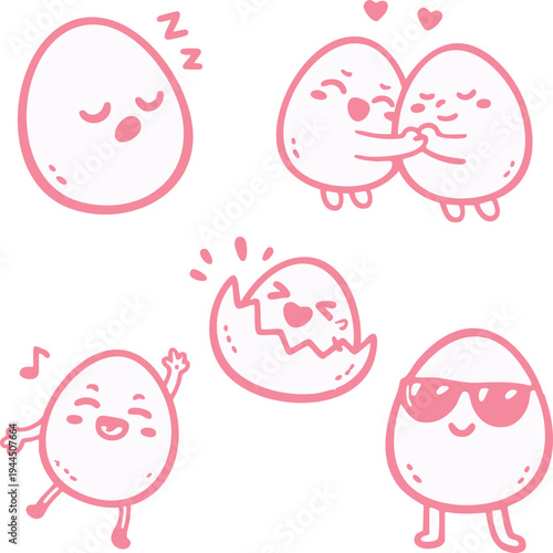Funny Easter Egg Characters Doodle Set