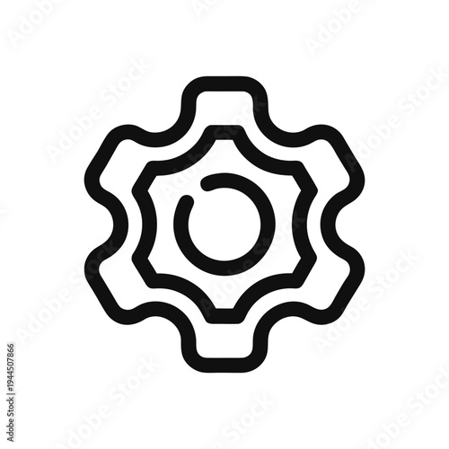 Settings gear wheel outline icon and mechanical engineering linear symbol vector