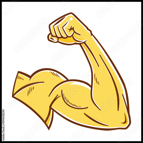 Strong Man Flexing Bicep Muscle Cartoon Vector Illustration.