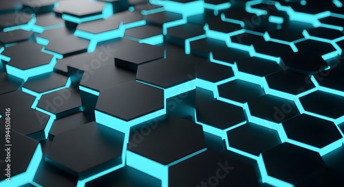 Wallpaper Mural Futuristic Hexagonal Grid Texture with Glowing Cyan Edges for Digital Backgrounds Torontodigital.ca
