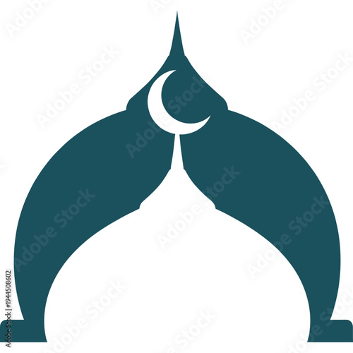A crescent moon shines brightly within a stylized, teal-colored illustration of a pointed archway.
