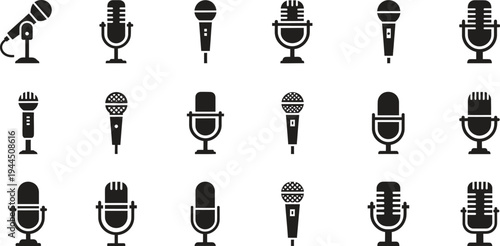 black and white microphone icons on white background