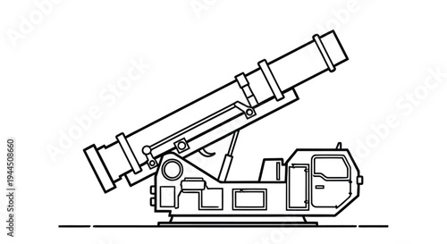 Line drawing of a military artillery system likely a self propelled howitzer