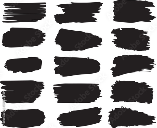 Hand Drawn Brush Stroke Set, Abstract Ink Scribbles and Doodle Lines Collection, Black Marker and Paint Strokes Isolated on White Background.