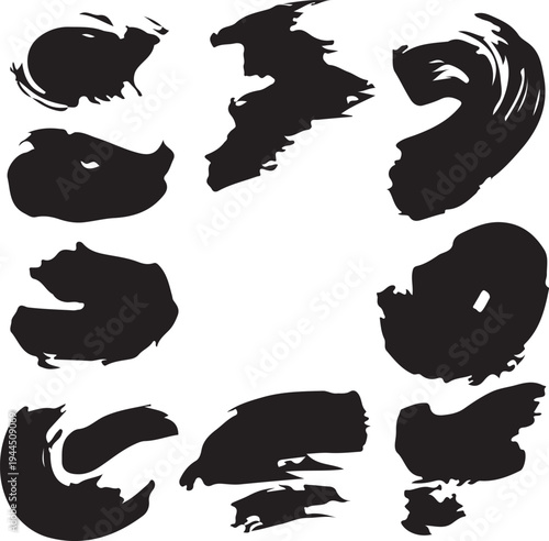 Hand Drawn Brush Stroke Set, Abstract Ink Scribbles and Doodle Lines Collection, Black Marker and Paint Strokes Isolated on White Background.