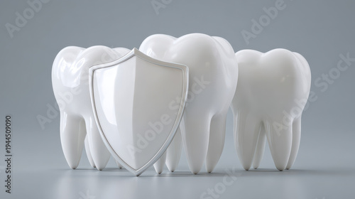 Tooth protection shield dental care clean white enamel hygiene defense concept render tooth protection