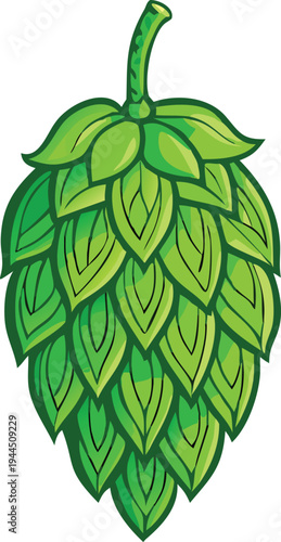 Green Hop Cone Isolated on White Background Brewery Ingredient Craft Beer Component  Illustration