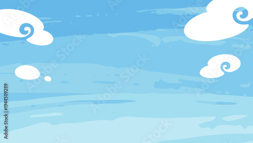 ゆるい雰囲気の和風の空の背景イラスト_16:9