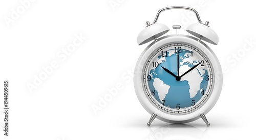World globe alarm clock time management deadline business concept 3D render white background