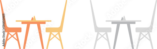 Cafe table and chairs icon set, outdoor restaurant seating furniture illustration, modern dining table symbol, minimal cafe interior design