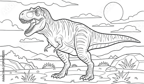 Dinosaur coloring page for kids t rex coloring book illustration