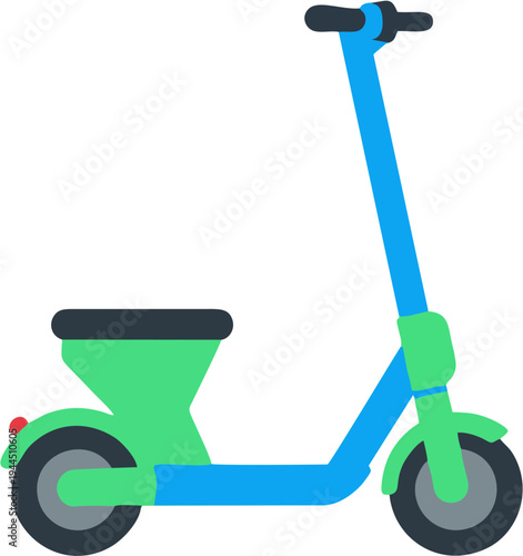 Modern Electric Scooter with Seat Illustration, Eco Friendly Green Mobility Vector, Flat Style Urban Transportation Icon