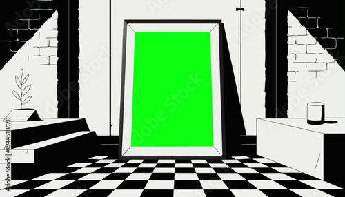 Frame for photos on checkered floor