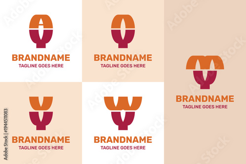 Letters YA YN YM YU YV YW Organic Monogram Logo Set, for AY NY MY UY VY WY Initials