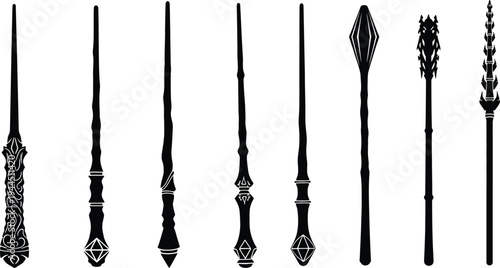 Collection of fantasy wands with unique designs