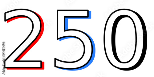 250 numbers with USA flag color shadow