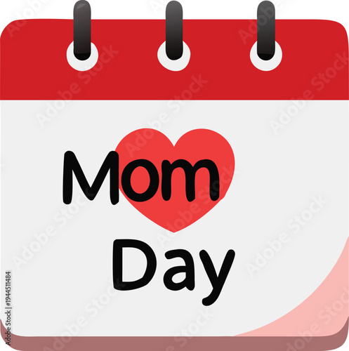 Mom Day Calendar Heart Celebration Greeting Card  Illustration