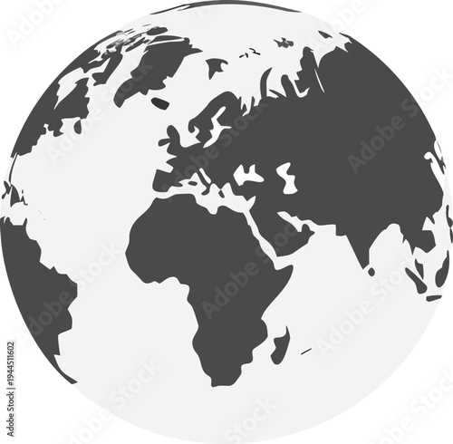 Monochromatic Globe showing Europe and Africa continents isolated on white background graphic vector