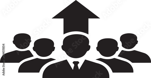 A successful teamwork illustration featuring business people icons and a vector silhouette of a family in suits winning as a professional company office team