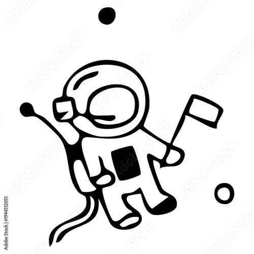 Astronaut in Space, Holding Flag, Floating in Zero Gravity Environment