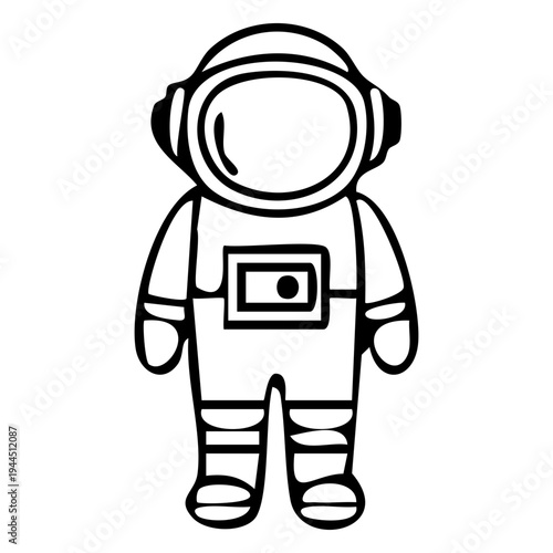 Astronaut standing alone in space, black and white illustration