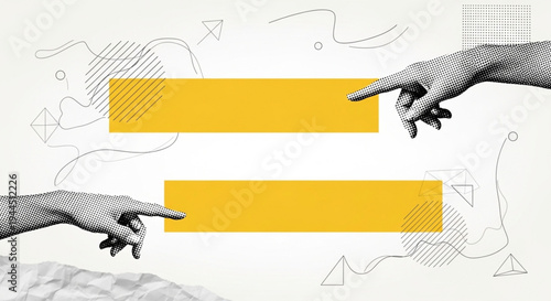 Conceptualizing equality with two hands reaching for the equal sign, symbolizing balance and connection