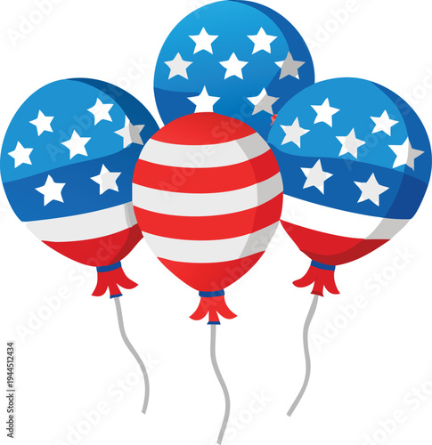 Patriotic Balloons Floating Red White Blue Stars Stripes Celebration