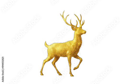 Golden deer statue running isolated on transparent background png cutout