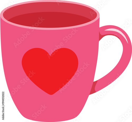 Pink mug with red heart drink inside isolated on white background